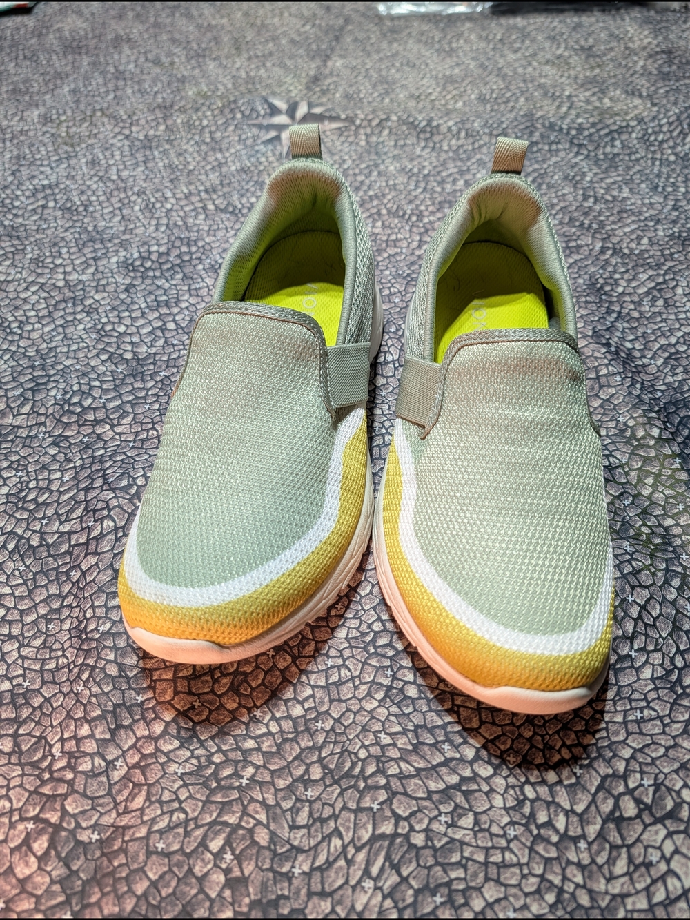 Vionic Slip-On Athletic Sneakers in Green with Yellow Accents